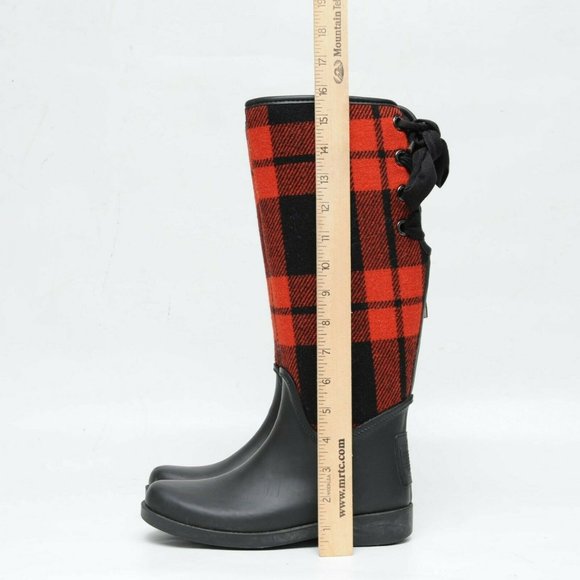 Coach Tristee Rain Boots Red Black Buffalo Plaid Tartan Womens 6B Lace Up Rubber - Picture 7 of 9